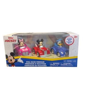 Disney Junior 3-Pack Pull Back Toy Vehicles–Mickey, Minnie, daisy 3.75 Inch Cars